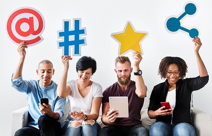 People holding an social media icon